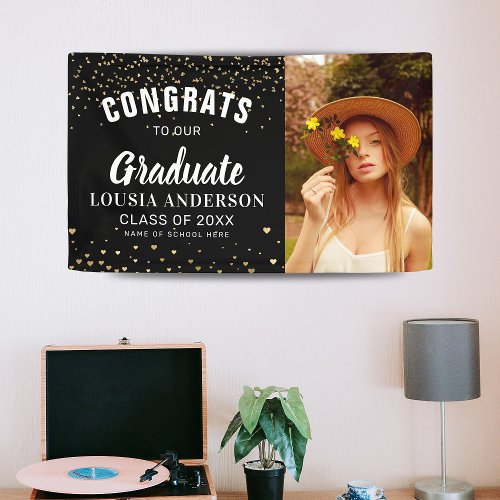 Gold Heart Confetti Graduation Photo Banner