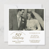 Gold Heart Confetti Wedding Photo 50th Anniversary Invitation (Front)