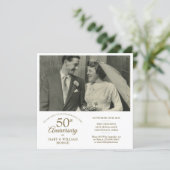 Gold Heart Confetti Wedding Photo 50th Anniversary Invitation (Standing Front)