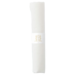 Gold heart crown crest monogram white wedding napkin bands