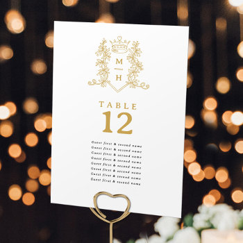 Gold Heart Crown Guests Names Wedding  Table Number by mylittleedenweddings at Zazzle