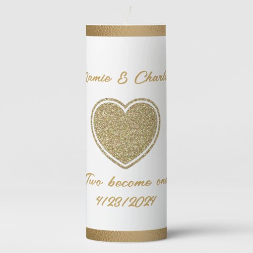 Gold Heart Custom Wedding  Pillar Candle