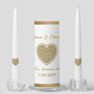 Gold Heart Custom Wedding Unity Candle Set