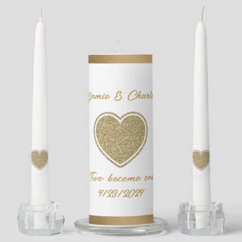 Gold Heart Custom Wedding  Unity Candle Set