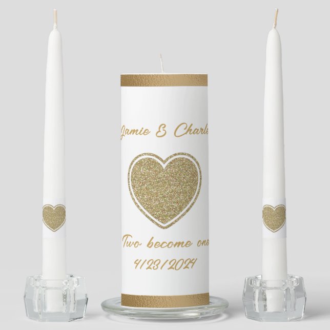 Gold Heart Custom Wedding  Unity Candle Set (Front)