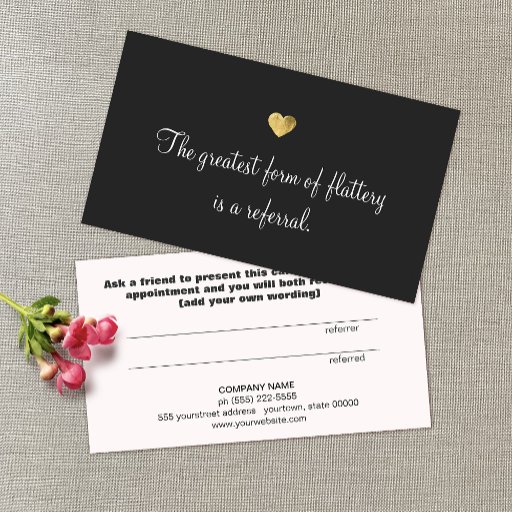 Customizable Cute Gold Heart Referral Card Double-Sided Standard Business Cards (Pack Of 100)