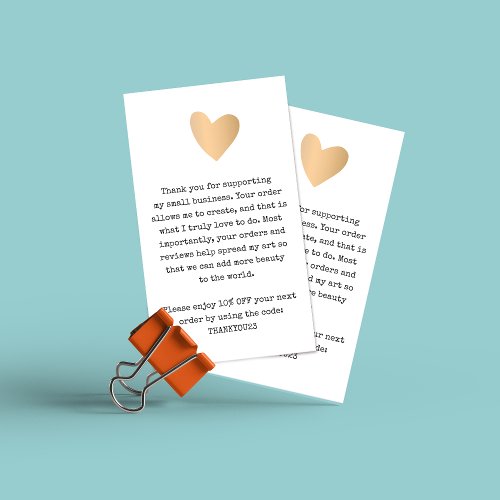 Gold Heart Customer Thank you Discount Coupon Business Card