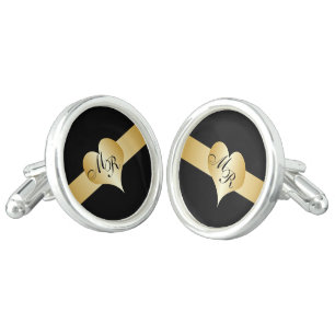 Gold Heart Design Monogrammed Cufflinks