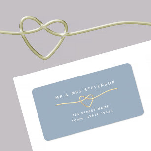 Gold Heart Dusty Blue Wedding Address Label