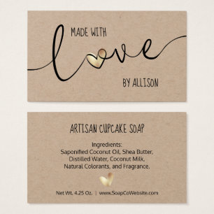 Gold Heart Elegant Made With Love Kraft Gift Tags