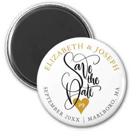 Gold Heart Elegant  Script Save the Date Magnet