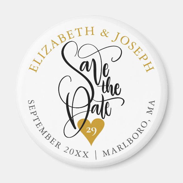 Gold Heart Elegant  Script Save the Date Magnet (Front)