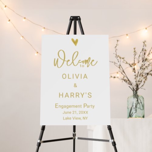 Gold Heart Engagement Party Welcome Sign