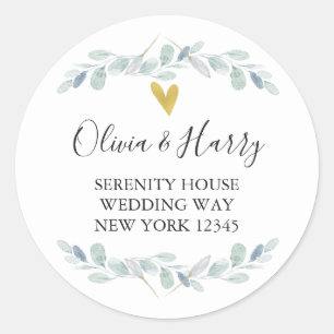 Gold Heart Eucalyptus Return Address Stickers