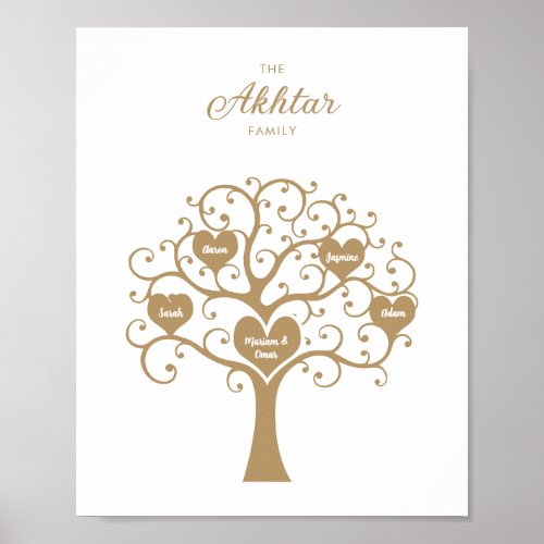Gold Heart Family Tree Poster