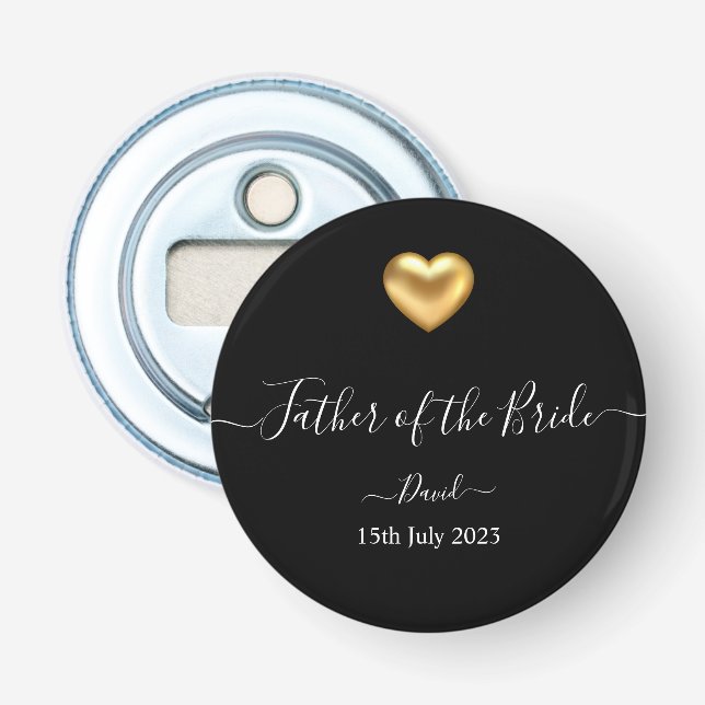 Gold Heart Father of the Bride Bottle Opener (Front)