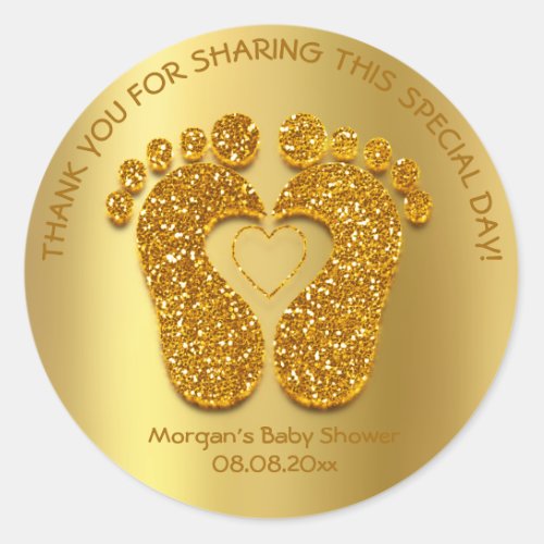 Gold Heart Feet Baby Shower Favor Gift Thank You Classic Round Sticker