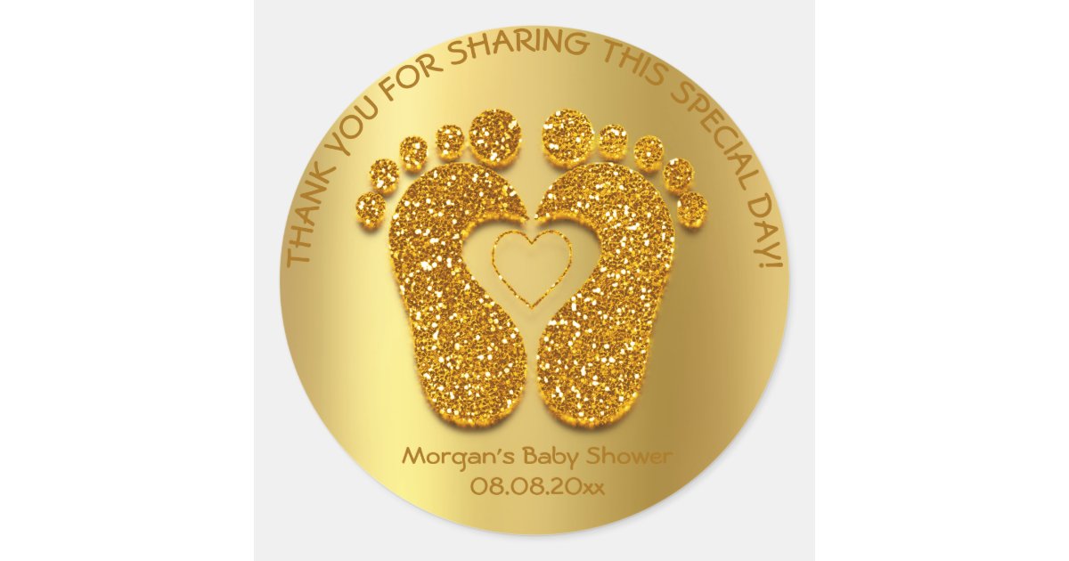 Gold Heart Feet Baby Shower Favor Gift Thank You Classic Round Sticker Zazzle Com