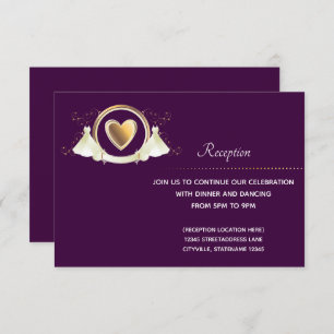 Gold Heart Female Wedding Reception card