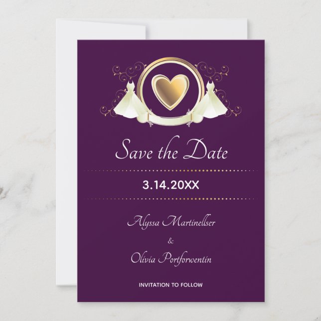 Gold Heart Female Wedding | Save the Date (Front)