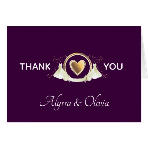 Gold Heart Female Wedding  Thank You Card