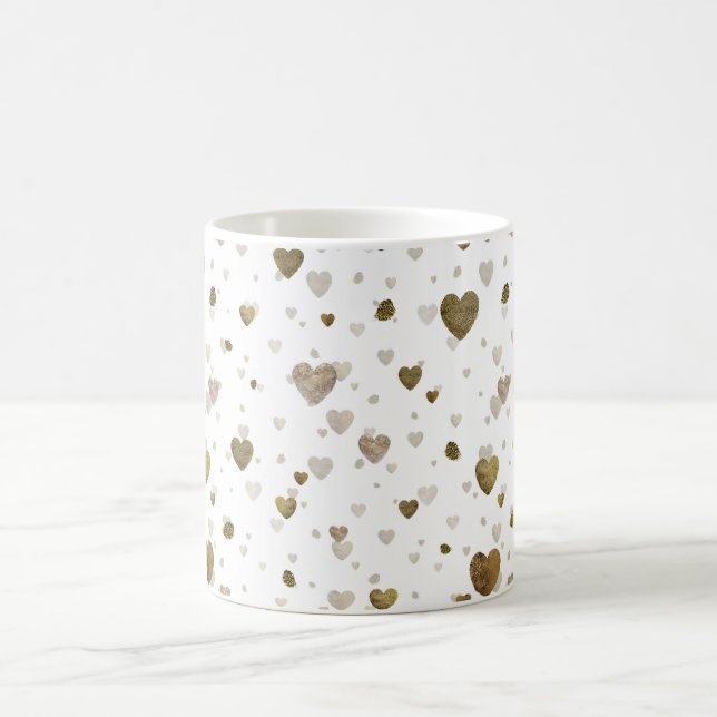 Gold heart foil stroke pattern white coffee mug (Center)
