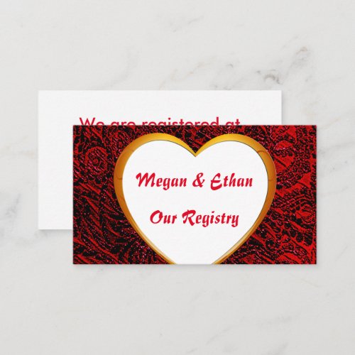 Gold Heart Frame Image  Red Fabric Registry Card