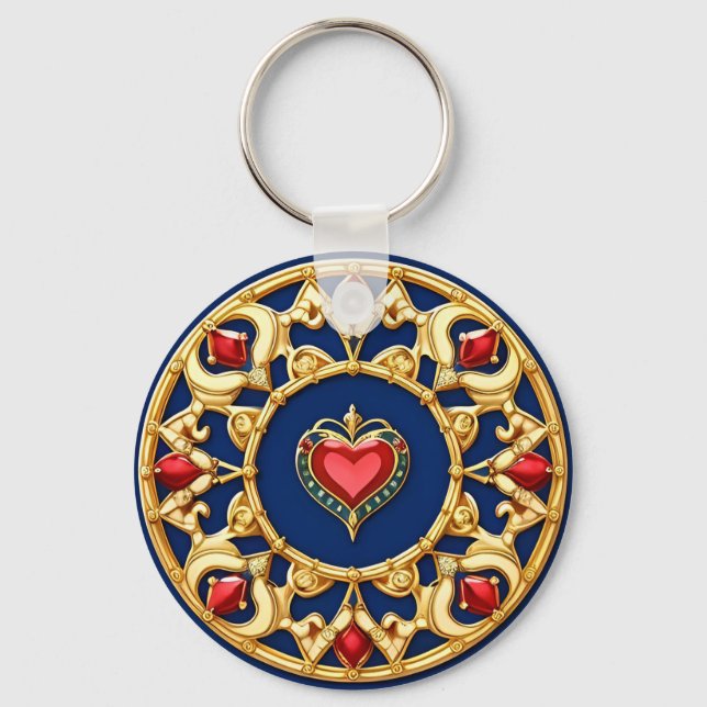 💛 Gold Heart Frame Ornate Romantic Charm  Keychain (Front)