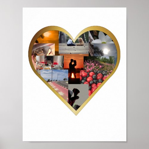 Gold Heart Frame Photo Collage Poster