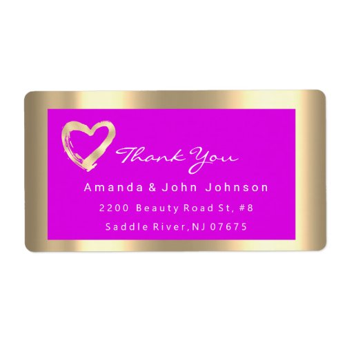 Gold Heart Frame Pink Fuchsia Event RSVP  Label