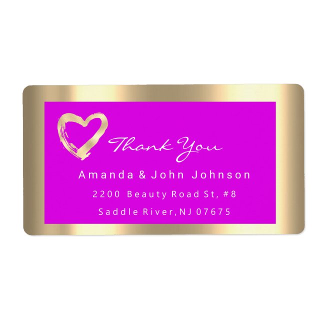 Gold Heart Frame Pink Fuchsia Event RSVP  Label (Front)