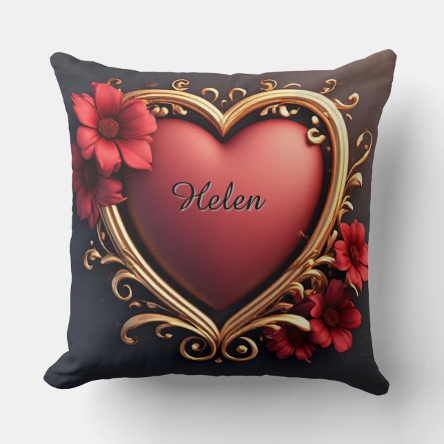 ❤️ Gold Heart Frame Romantic Luxury Valentine Deco Throw Pillow (Front)