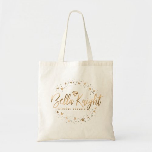 Gold Heart Gem  Confetti Custom Made Company Logo Tote Bag