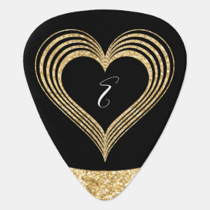 Gold Heart Girly Glitter Monogrammed Guitar Pick