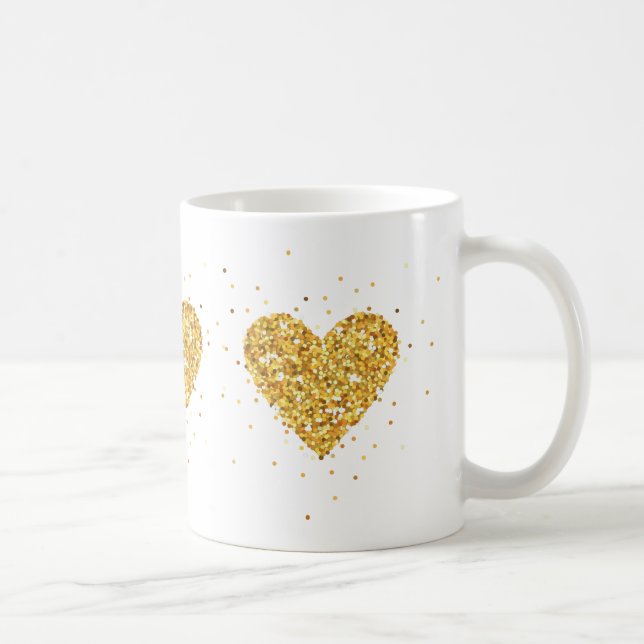 Gold Heart Glitter Texture Coffee Mug (Right)