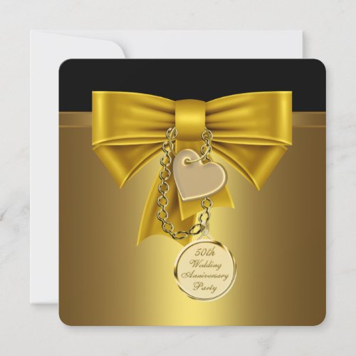 Gold Heart Gold 50th Wedding Anniversary Party Custom Invites