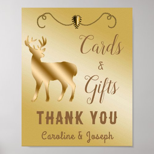 Gold Heart Gold Glitter Deer Buck Thank You Poster