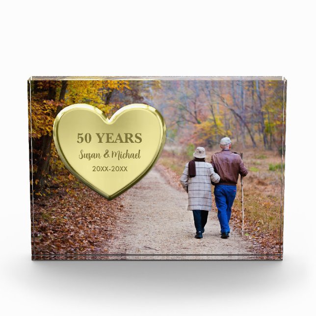 Gold Heart Golden 50th Anniversary Photo (Front)