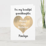 Gold Heart Happy 12th Birthday Granddaughter Card<br><div class="desc">A watercolor gold heart 12th birthday granddaughter card. You can easily personalize underneath the heart with her name. Inside this 12th birthday card reads a heartfelt message, which you can easily personalize if wanted. The back has a happy birthday message, which you can also personalize. This would make a unique...</div>