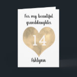 Gold Heart Happy 14th Birthday Granddaughter Card<br><div class="desc">A personalized heart granddaughter 14th birthday card that features a watercolor gold heart. You can personalize  gold heart with the age you need and add her name underneath the heart. The inside card message reads a heartfelt birthday message,  which also be easily personalized if wanted.</div>