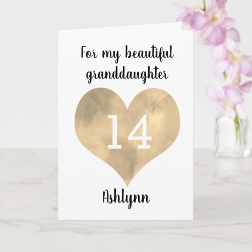 Gold Heart Happy 14th Birthday Granddaughter