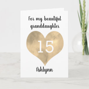 Gold Heart Happy 15th Birthday  Card