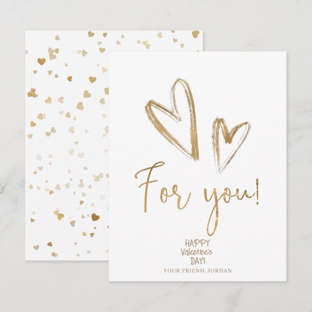 Gold Heart Happy Valentine`s Day Note Card (Front/Back)