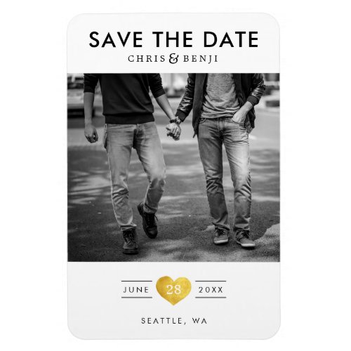 Gold Heart LGBTQ Save the Date with Photo Magnet