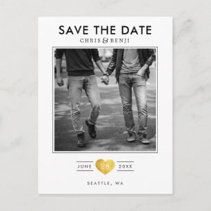 Gold Heart LGBTQ Save the Date with Photo Postcard