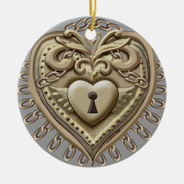 Gold Heart Lock ornament (Front)