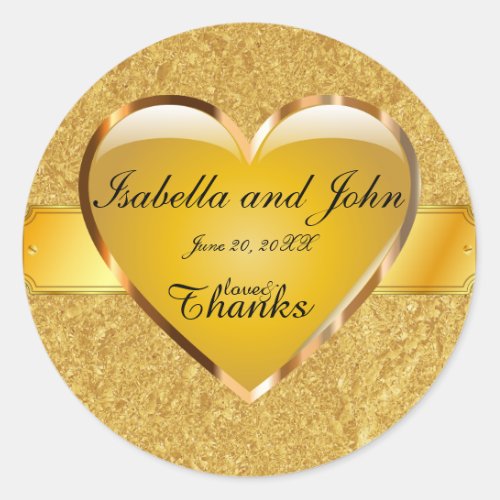 Gold Heart Love and Thanks Wedding Sticker