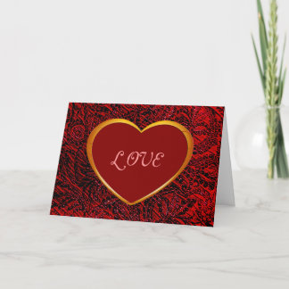 Gold Heart Love Frame with Red Fabric Card