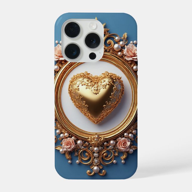 Gold Heart Luxe ✨ Pearl Bead Elegant Romantic iPhone Case (Back)