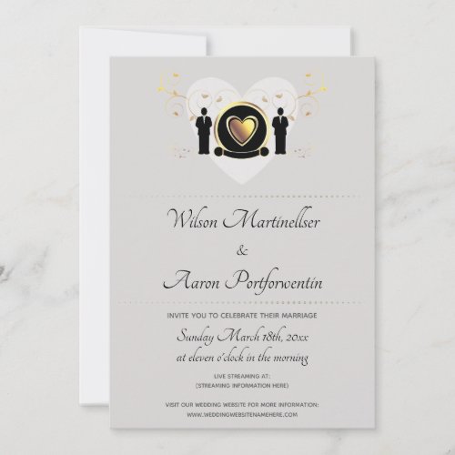 Gold Heart Male Virtual Wedding Gray Background Invitation